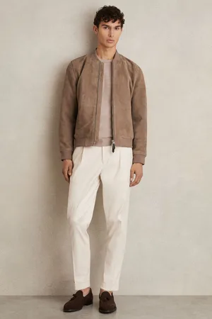 Reiss Block Leather-Sleeve Suede Brick Bomber JacketXX-Large