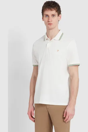 Farah Natural 100% Organic Cotton Alvin Tipped Collar Long Sleeve Polo ShirtLarge