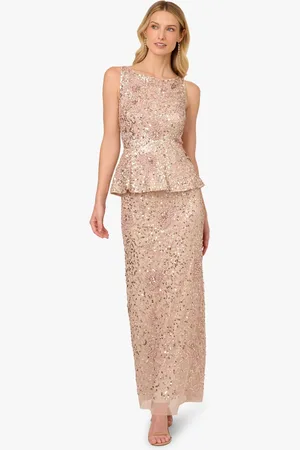 Adrianna Papell Pink Beaded Peplum Long Dress44