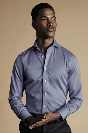 Charles Tyrwhitt Non-iron Puppytooth Cutaway Slim Fit 100% Cotton Shirt42cm R (UK 16.5 R)