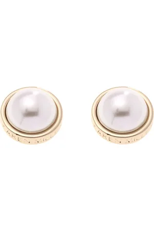 Karen Millen Gold Tone Logo Pearl Stud Earringseen