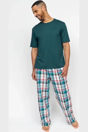 Cyberjammies Check Pyjama Bottoms and Solid Jersey T-Shirtlarge