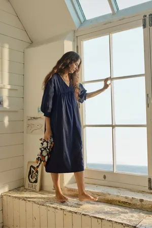 Seasalt Cornwall Earth Colours Voile Midi Kaftan 100% Organic Cotton Dress42