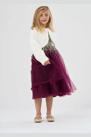 MISS Sequin Waterfall Dress With Faux Fur Bolero Outfit Set3