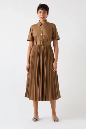 LK Bennett Cally Mocha Pleated Cotton Shirt Dress42