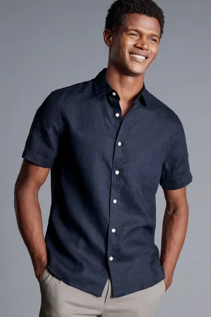 Charles Tyrwhitt Slim Fit Plain Short Sleeve Pure 100% Linen ShirtM