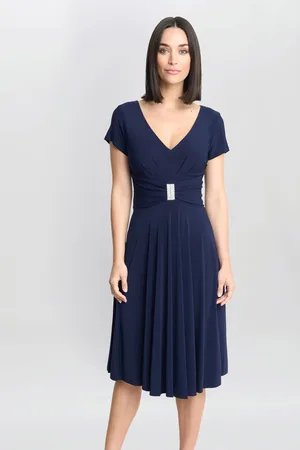 Gina Bacconi Blue Elsa Jersey Cocktail Dress With Waist Embellishment38