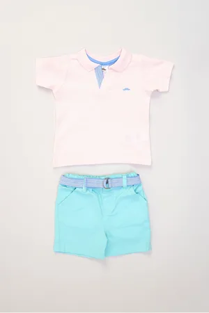 Little Gent Polo Shirt and Belted Shorts Outfit Set116122cm