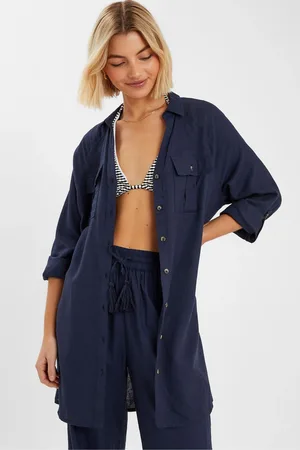 Accessorize Long Sleeve Beach Cover-Up Shirtxsmall