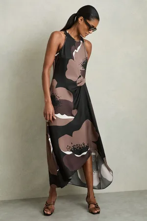 Reiss Michalie Satin Floral Tuck Midi Dress38