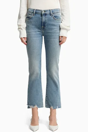 7 for all Mankind Blue Daisy Ankle Boot Walk Jeans With Worn Out Hem38