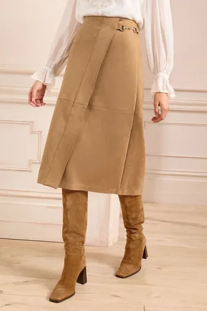 Love & Roses Faux Suede Wrap Midi Skirt48