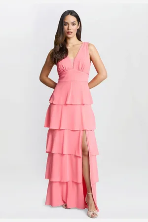 Gina Bacconi Pink Lucielle Sleevless Tiered Maxi Dress44