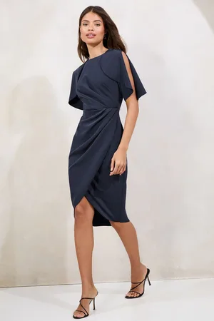 Lipsy London Cape Sleeve Gathered Side Midi Bodycon Dress40