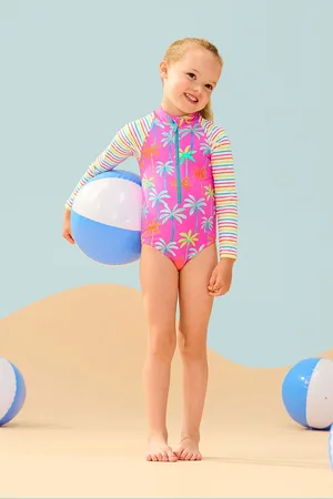 Hatley Pink Painted Palms Longsleeve Rashguard Swimsuit5 Jaar (110cm)