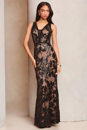 Lipsy London Premium Sequin Floral V-Neck Maxi Dress36