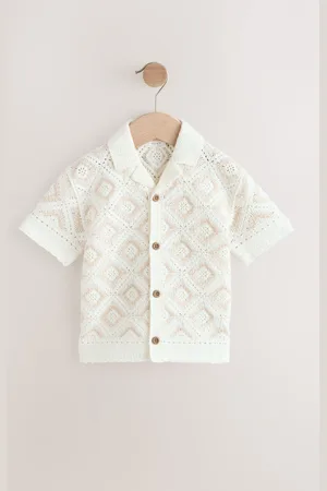 Next Crochet Revere Collar Short Sleeve Knitted Polo Shirt (3mths-7yrs)98104cm