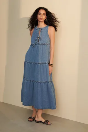 Next 100% Cotton Tie Front Smock Denim Dress46tall
