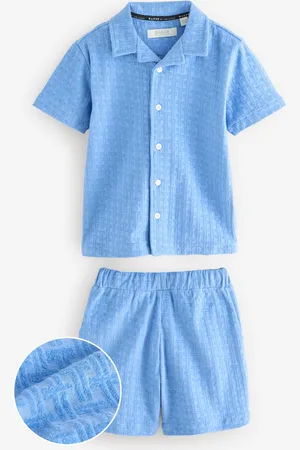 Ted Baker Blue Textured 100% Cotton Shirt And Shorts Set110116cm