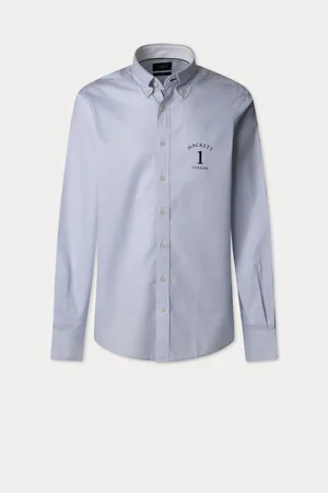 Hackett Heritage Fine Stripe Oxford With Printed Logo ShirtX-large