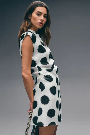 Next High Neck Shoulder Pad Rouched Mini Dress38