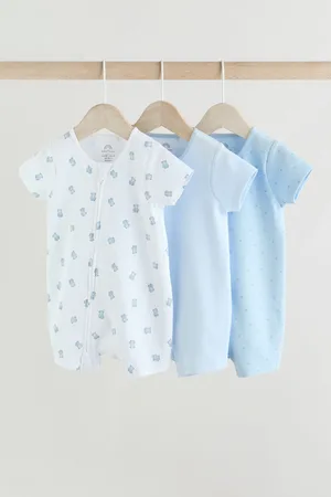 Next 100% Cotton Two Way Zip Baby Rompers 3 Pack (0mths-3yrs)56cm
