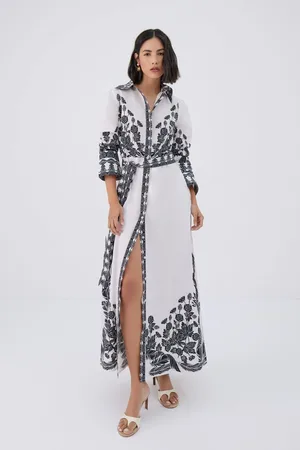 RAISHMA Faith 100% Cotton Belted Waist Midi Shirt Dress38