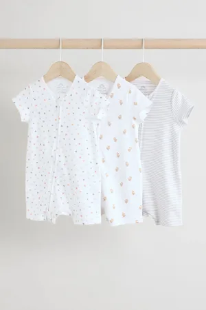 Next 100% Cotton Two Way Zip Romper Sleepsuits 3 Pack (0mths-3yrs)6874cm