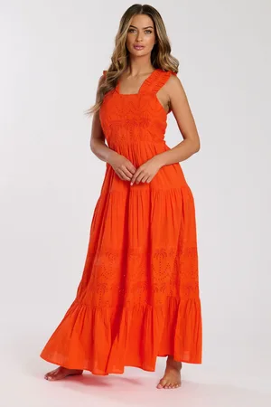 South Beach Palm Broderie Tie Back 100% Cotton Maxi Dress40