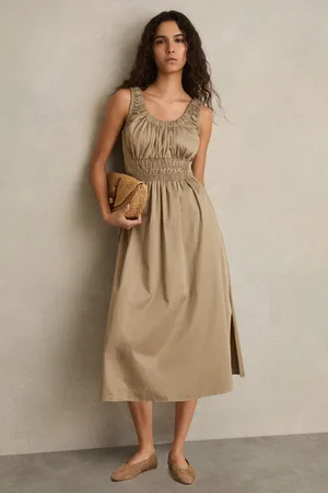 Reiss Anouk Craft Stitch Shirred Midi Dress40