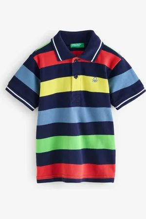 Benetton Younger Boys Striped 100% Cotton Black Polo Shirt104110cm