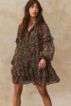 Next Tie Neck Ruffle Long Sleeve Mini Dress50
