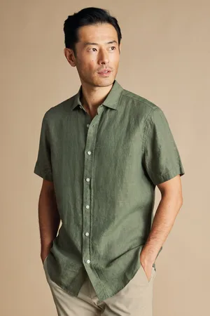 Charles Tyrwhitt Classic Fit Plain Short Sleeve Pure 100% Linen ShirtXXL