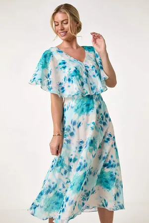Roman Petite Floral Print Cape Midi Dress38