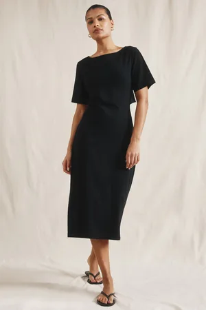 Albaray Open Back 100% Cotton Black Dress46