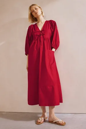 Albaray Red Tie V-Neck 100% Organic Cotton Dress38