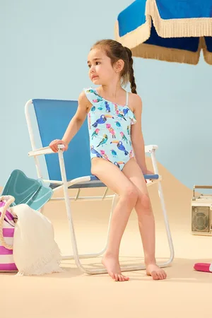 Hatley Blue Tropical Birds Ruffle Trim Swimsuit9298cm