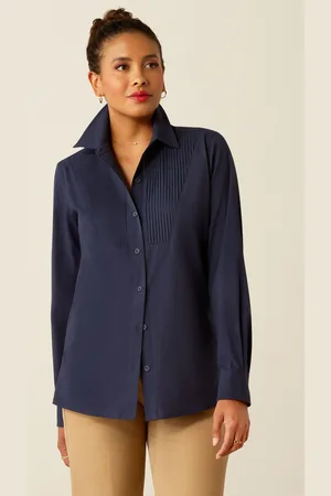 Ariat Blue Oban Pleated Bib Front Tencel Linen Blend Shirtsmall