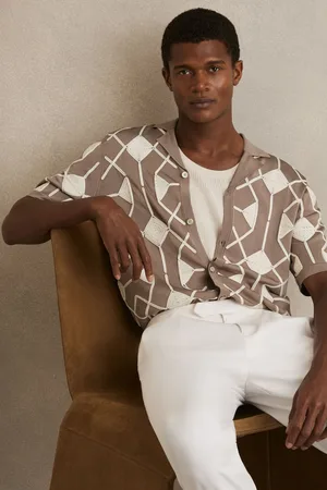 Reiss Terrazzo Geometric Embroidery Knit ShirtX-large