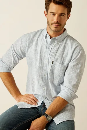 Ariat Blue Grafham Seersucker Stipe Long Sleeve Shirtmedium