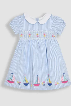 JoJo Maman Bébé Seersucker Appliqué Smocked Dress8692cm