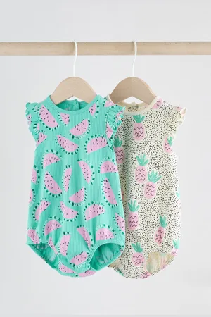 Next Baby Fruit Printed Frill 100% Cotton Rompers 2 Pack8692cm