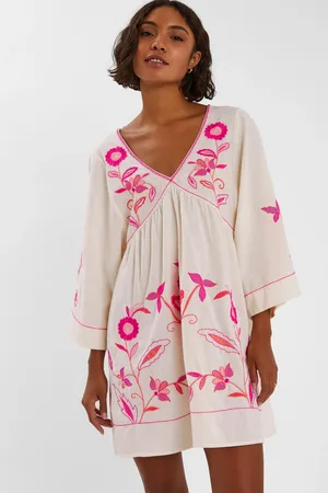 Accessorize Floral Print Embroidered Mini Beach Dresslarge