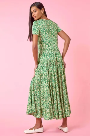 Roman Floral Print Ruched Sleeve Midi Dress38