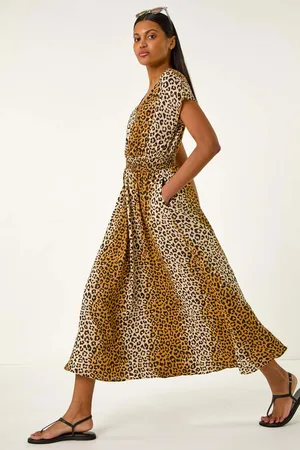 Roman Animal Print Shirred Waist Maxi Dress48