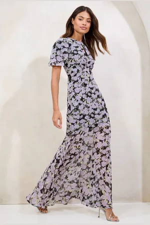 Lipsy London Puff Sleeve Chiffon Underbust Maxi Dress46