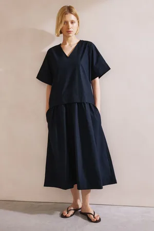 Albaray Black Drop Waist V-Neck 100% Organic Cotton Dress36