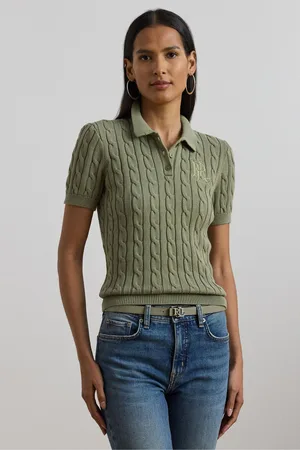 Ralph Lauren Natrissa Embridered Logo Cable Knit Polo Shirtlarge