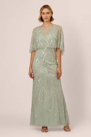 Adrianna Papell Green Cape Beaded Long Dress42