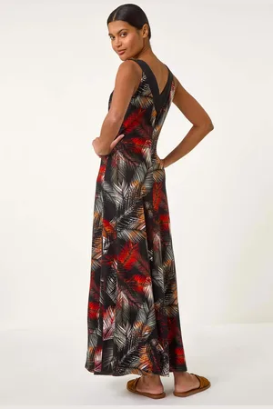 Roman Palm Print Contrast Band Maxi Dress48